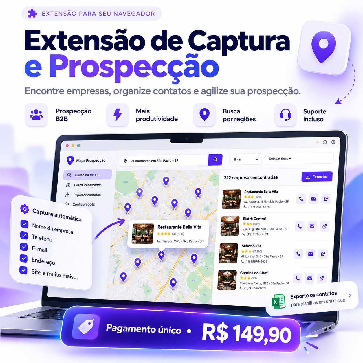 Prévia de Extensão de Captura e Prospecção de Clientes pelo Google Maps
